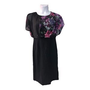 Midnight Velvet Chiffon Ponte Floral Blouson Sheath Desk to Dinner Dress size 12